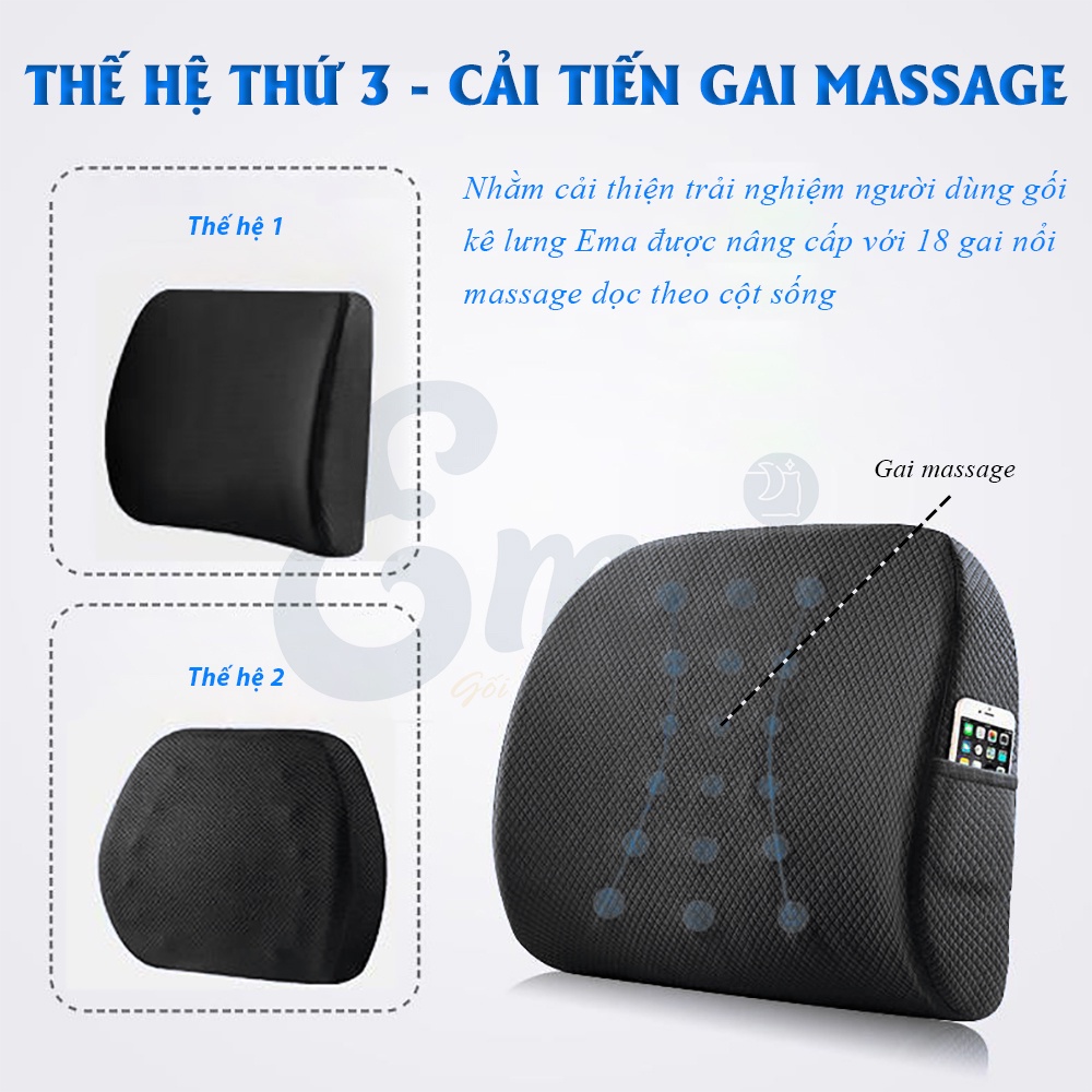 Gối tựa lưng văn phòng cao su non có gai massage Ema -Giúp giảm đau cột sống, thắt lưng- Kích thước 40x35x10cm