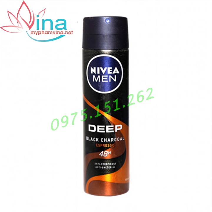 Xịt ngăn mùi Nivea Men Deep Black Charcoal than đen Hương Espresso 150ml