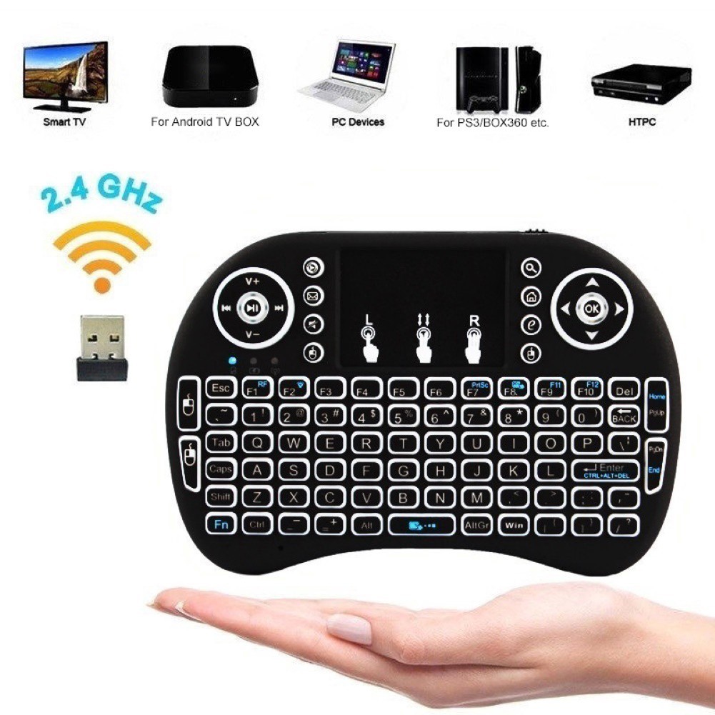 Bàn Phím Không Dây Mini Keyboard 2.4ghz Tích Hợp Cảm Ứng Có Led 3 Màu