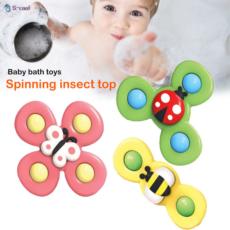 SPINNER Set 3 Đồ Chơi Con Quay Hình Bông Hoa / Côn Trùng Có Giác Hút Gắn Trên Bàn Dành Cho Các Bé