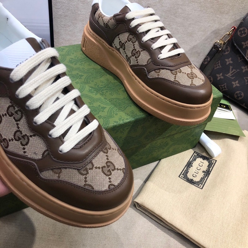 Giày thể thao nam và nữ thương hiệu Gucci GC da thật cao cấp thiết kế đế dày tăng chiều cao