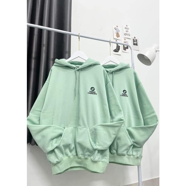 Áo hoodie nỉ có mũ trùm đầu màu xanh ngọc bích, áo khoác form rộng unisex kiểu dáng thời trang năng động