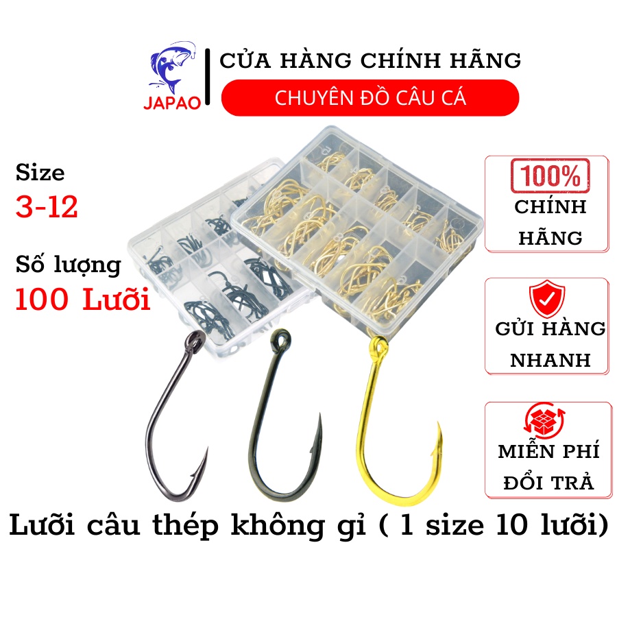 Lưỡi câu cá có ngạnh Japao lưỡi carbon thép không gỉ cứng bén câu suối, cá nhỏ, rô phi, lóc, mương, chép, diếc