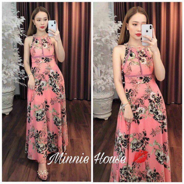 Maxi Hoa Cổ Yếm Viền Ren
