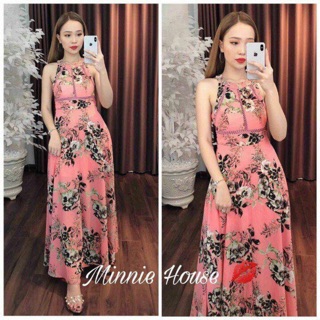 Maxi hoa cổ yếm viền ren
