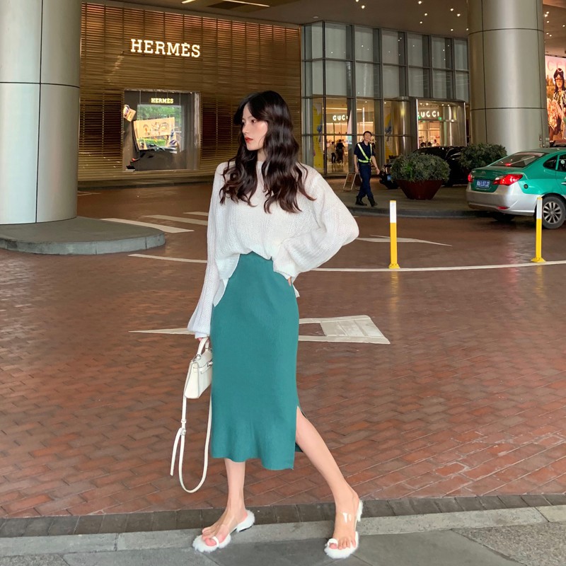 Chân Chân Váy Dệt Kim Dáng Chữ A Lưng Cao Xẻ Tà Thời Trang Cho Nữ | BigBuy360 - bigbuy360.vn