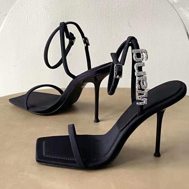 Giày cao gót nữ đen 8 cm mũi hở gót nhọn dây sandal đế chống trơn trượt an toàn thời trang Wang &21328