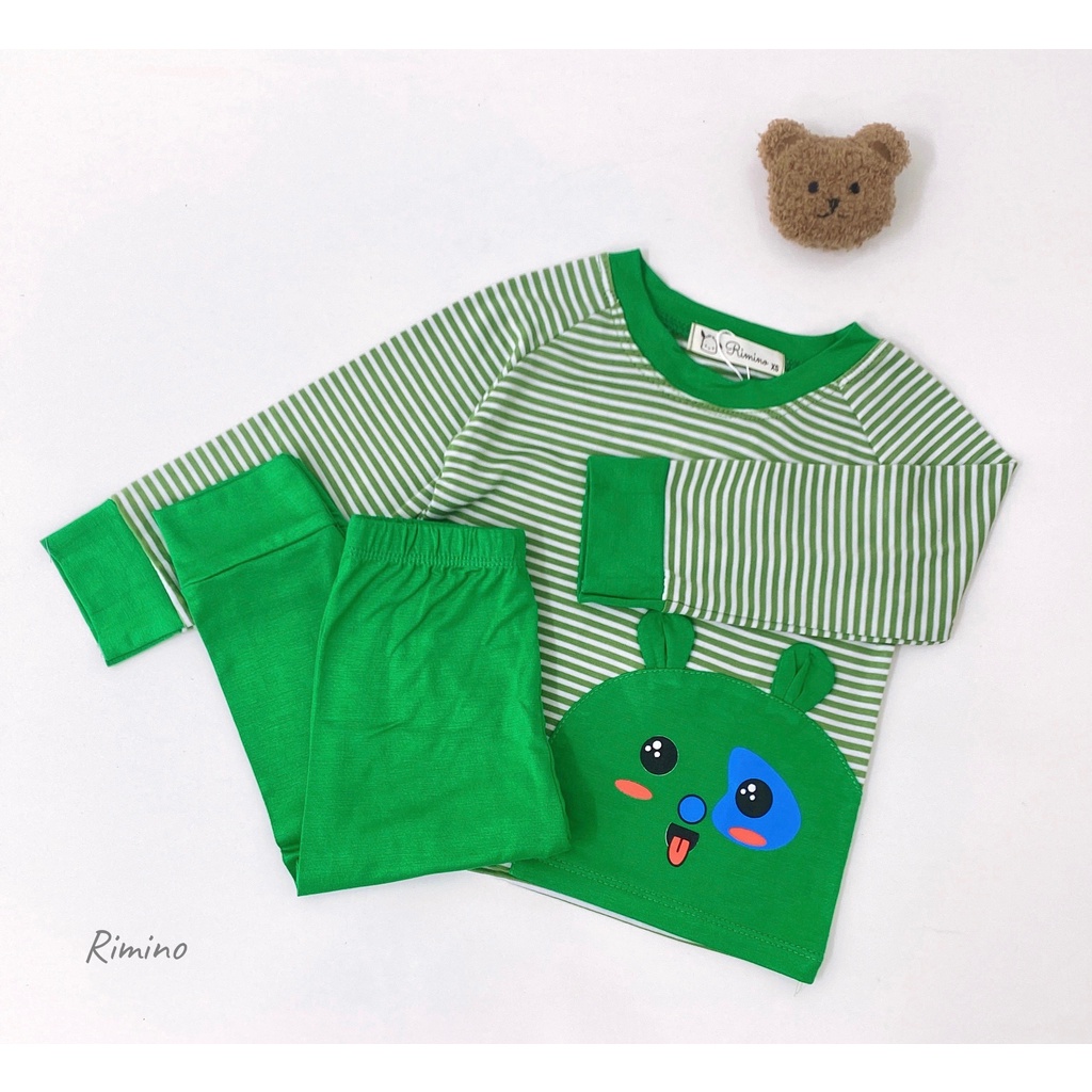 [SALE] Bộ Quần Áo Bé Gái, Bé Trai KIMCHIBABY Vải Thun Lạnh Tai Thú Kẻ Sọc, Đồ Bộ Cho Bé Mặc Nhà Thu Đông KWTD2213