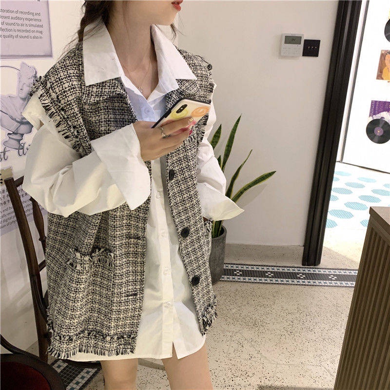 Áo Khoác Dáng Rộng Họa Tiết Kẻ Sọc Thời Trang Xuân Thu Phong Cách Hàn Quốc Mới Cho Nữ