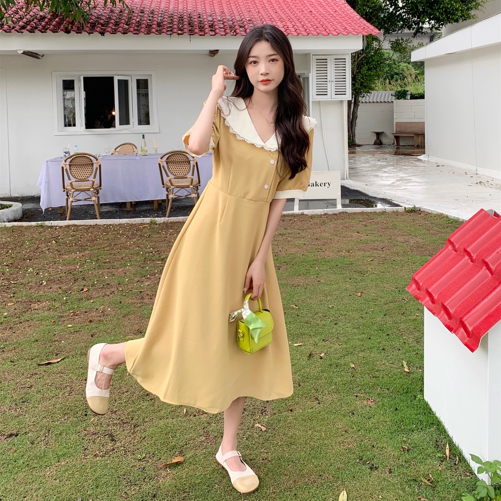 Đầm Phối Bèo Thời Trang Hàn Quốc Dành Cho Nữ