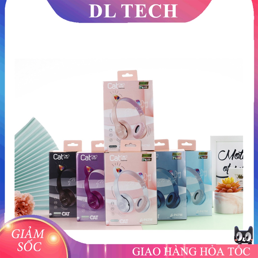 Tai Nghe mèo Bluetooth P47-M Chụp tai có Mic Headphone không dây Dễ Thương tai mèo nghe nhạc, chơi game DL TECH