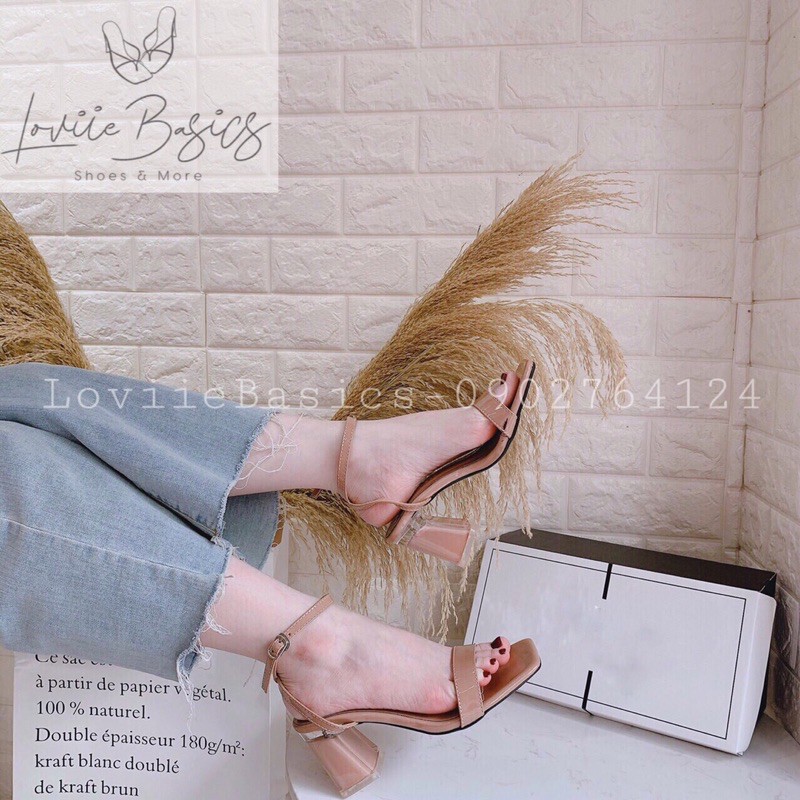 LOVIIE BASICS - GIÀY SANDAL NỮ CAO GÓT THỜI TRANG GÓT VUÔNG MŨI CHỮ NHẬT VẠT XÉO 7 PHÂN 3 MÀU ĐEN KEM CHÌ SANDAL G200306