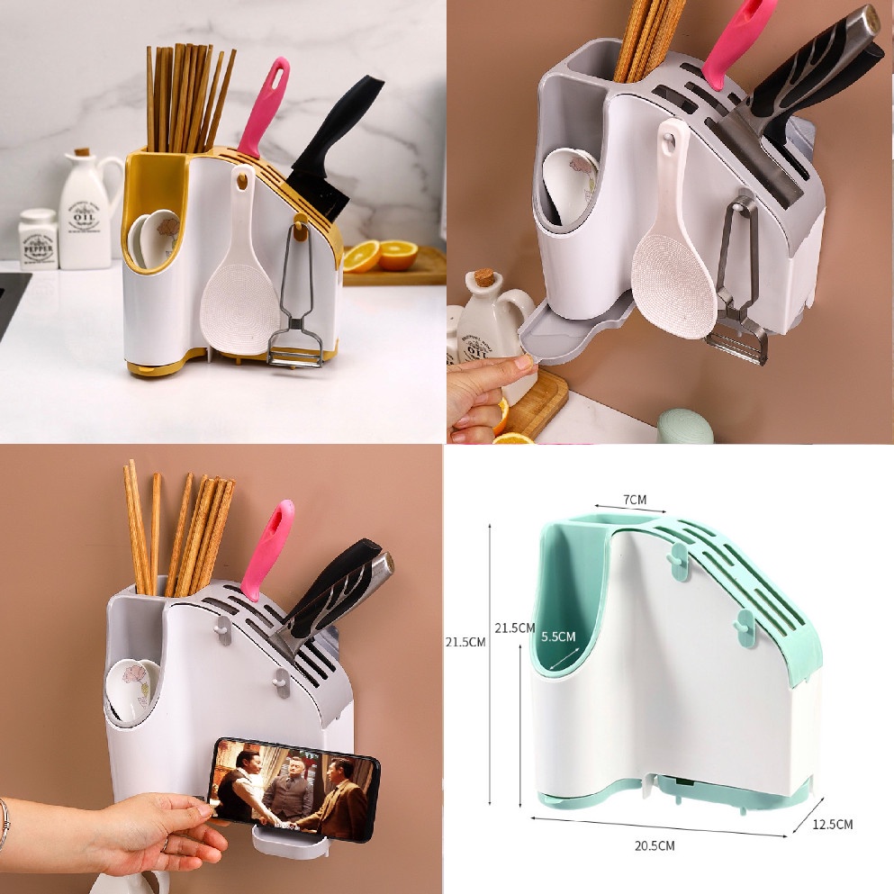 Kệ cắm dao đũa đa năng kèm giá đỡ điện thoại