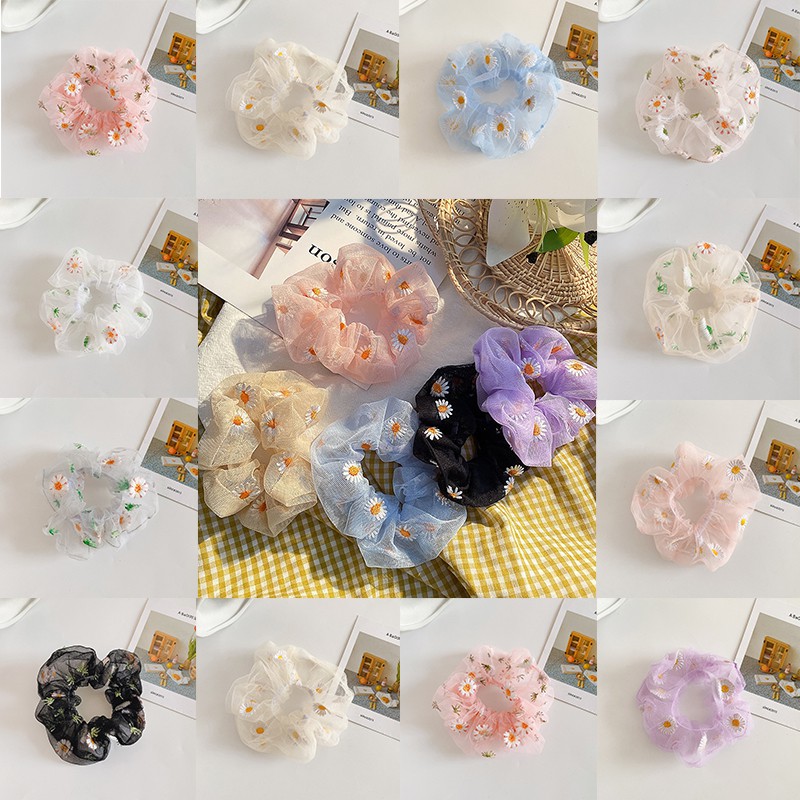 Dây Buộc Tóc Phối Họa Tiết Hoa Cúc Phong Cách Hàn Quốc