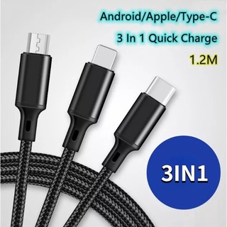 Dây Cáp Sạc USB Loại C Micro USB 3 Trong 1 Cho Điện Thoại Android