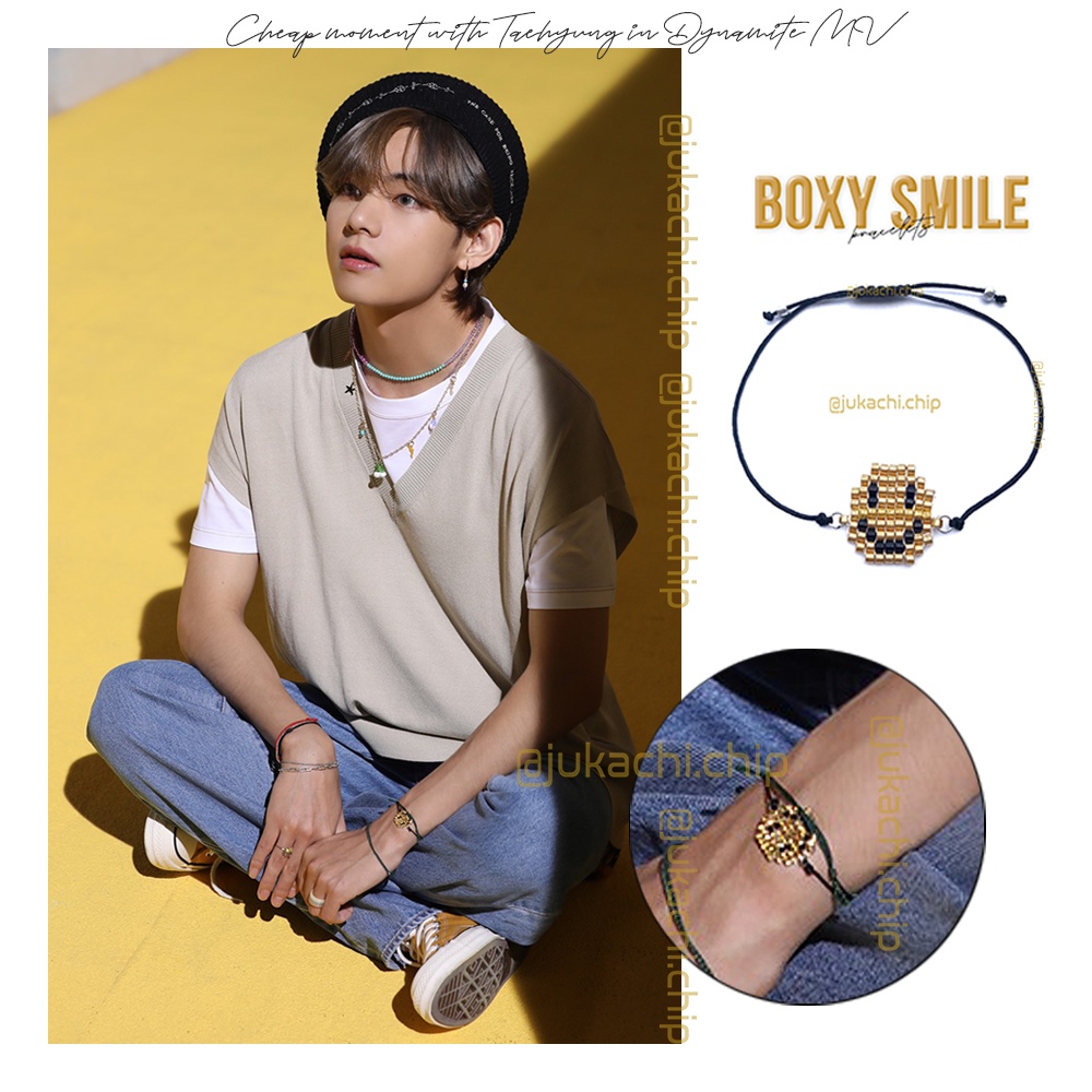 Vòng tay mặt cười handmade Boxy Smile Cheap moment with Taehyung trong MV Dynamite | Taehyung bracelets