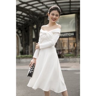 VA003- ĐẦM TIỆC RỚT VAI BEM