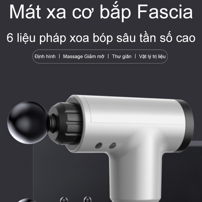 Súng massage cầm tay 4 đầu 6 chế độ - Súng bắn massage trị liệu đau mỏi vai gáy