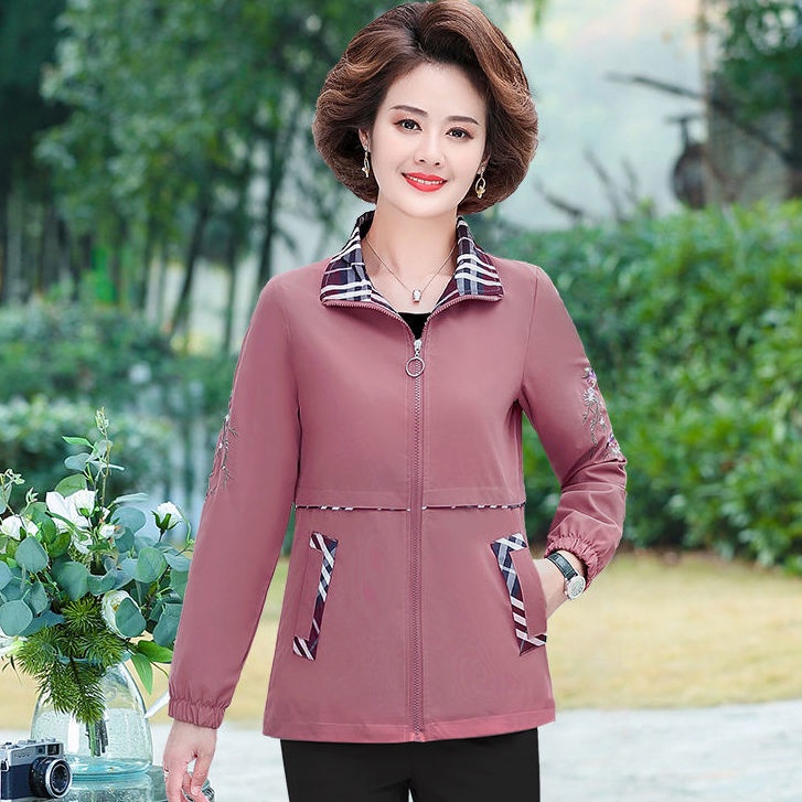Áo khoác chống gió dáng ngắn thời trang xuân thu dành cho phụ nữ trung niên