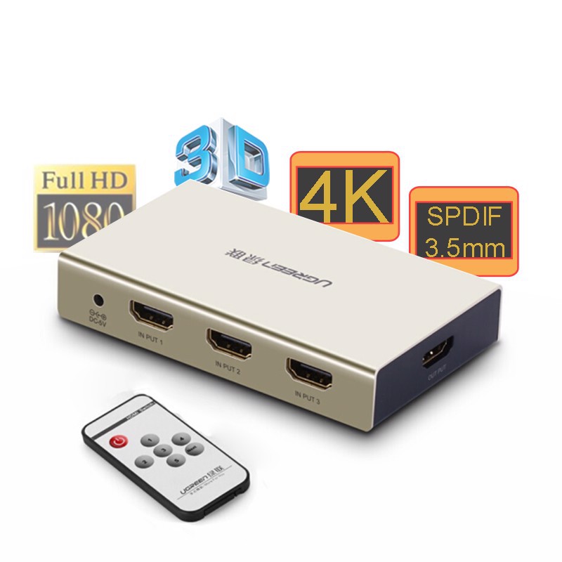 Bộ gộp HDMI 5 ra 1 Ugreen 40370 MM129 ( Hdmi 4K ARC ra Optical, Audio 3.5mm, Auto cổng ) Vỏ Nhôm
