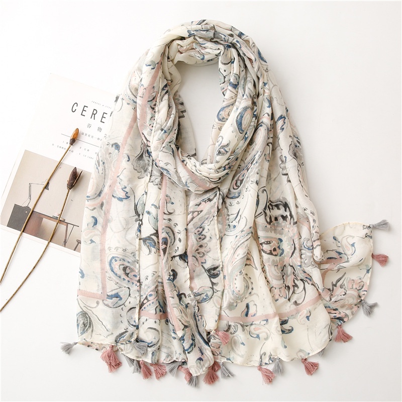 Khăn Choàng Chống Nắng Bằng Vải Cotton Lanh In Họa Tiết Phong Cách Bohemian Cổ Điển
