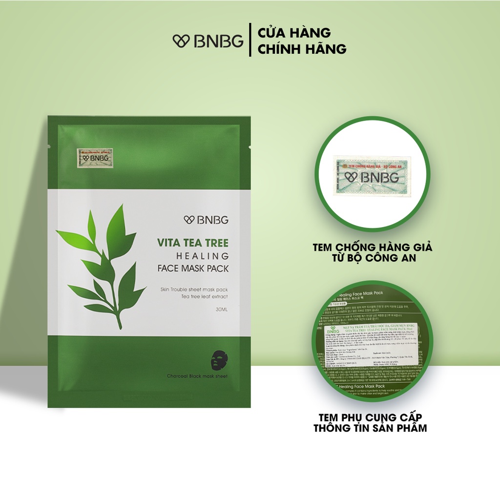 Combo 10 Mặt Nạ Tràm Trà BNBG Giảm Mụn Thải Độc Da Vita Tea Tree Healing Face Mask Pack