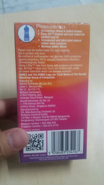 Bao cao su GÂN GAI Liti Durex Pleasuremax - 12 cái