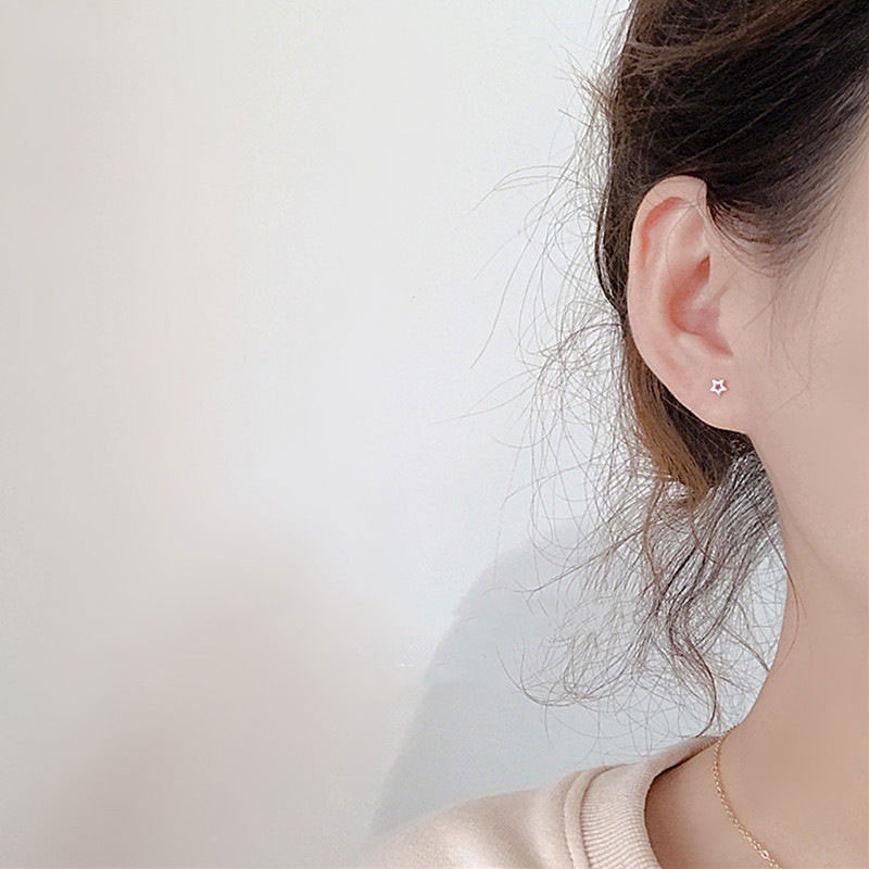 Khuyên tai mạ bạc 925 mặt hình trái tim/ ngôi sao nhỏ xinh đơn giản thanh lịch dành cho nữ