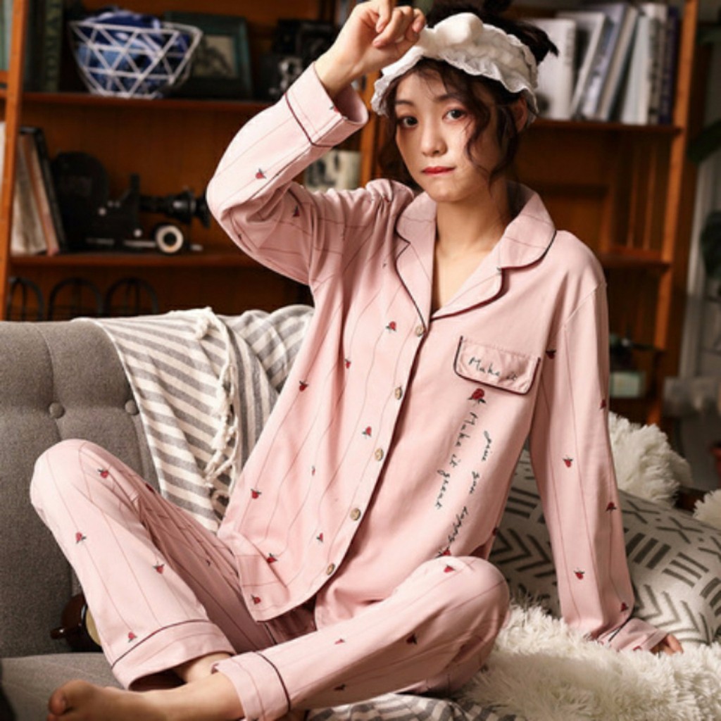 Bộ mặc nhà dài tay cao cấp 100% Cotton hàng Quảng Châu