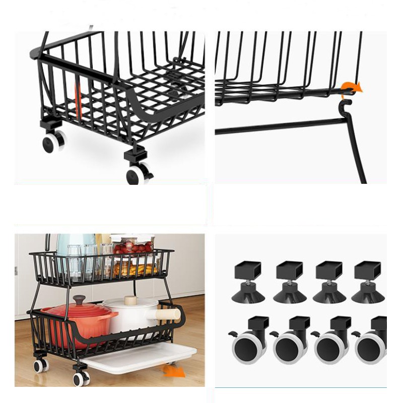 Kệ đựng hoa quả 2,3,4 tầng có bánh xe di chuyển và cố định, xe đẩy rau củ có khớp nối đa năng bằng thép không gỉ | BigBuy360 - bigbuy360.vn