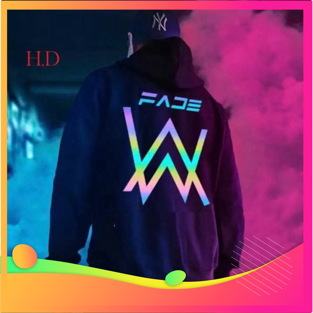 Áo Hoodie phản quang chất liệu cotton dày dặn ấm áp họa tiết A.W sành điệu dễ phối đồ