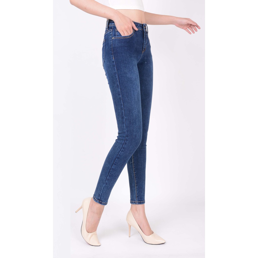 Quần jean nữ ống bó skinny đẹp lưng cao cạp cao trơn màu xanh đá hàng hiệu cao cấp mã 419 VANIZEN