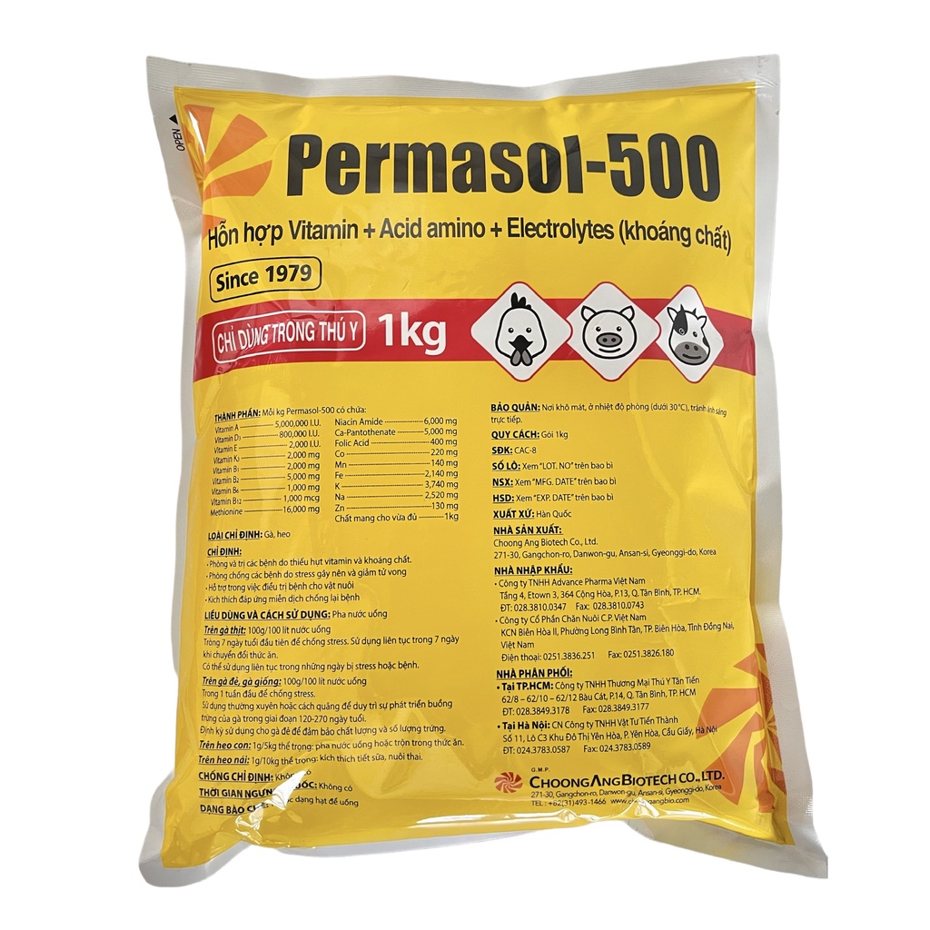 Thuốc Permasol-500 nhập Hàn hỗn hợp Vitamin + Acid amino + Electrolytes (khoáng chất) 1 kg