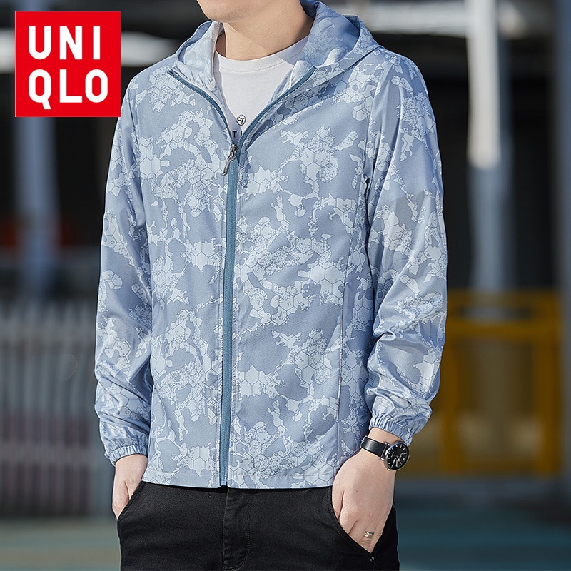 Uniqlo Áo Khoác Gió Có Nón Họa Tiết Rằn Ri upf50 + Thời Trang Mùa Hè Cho Nam