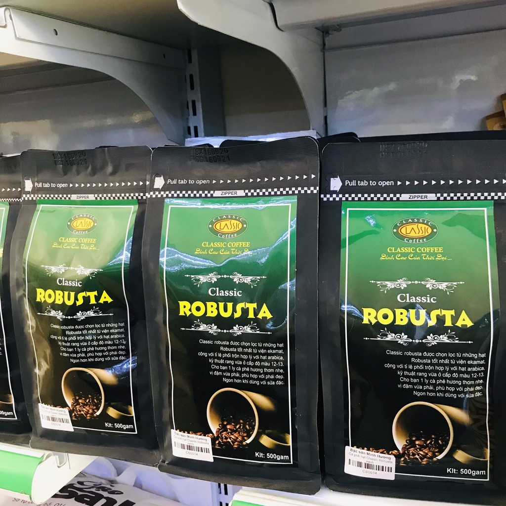500gr Cà phê HẠT rang sẵn Classic Robusta Xanh Mùi thơm nhẹ vừa phải phù hợp phái đẹp