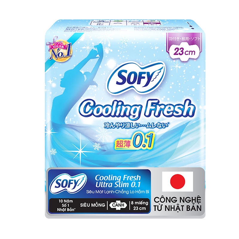 Băng vệ sinh cao cấp Sofy Cooling Fresh Ultra Slim 0.1 có cánh 23cm 8 miếng 8 miếng/gói