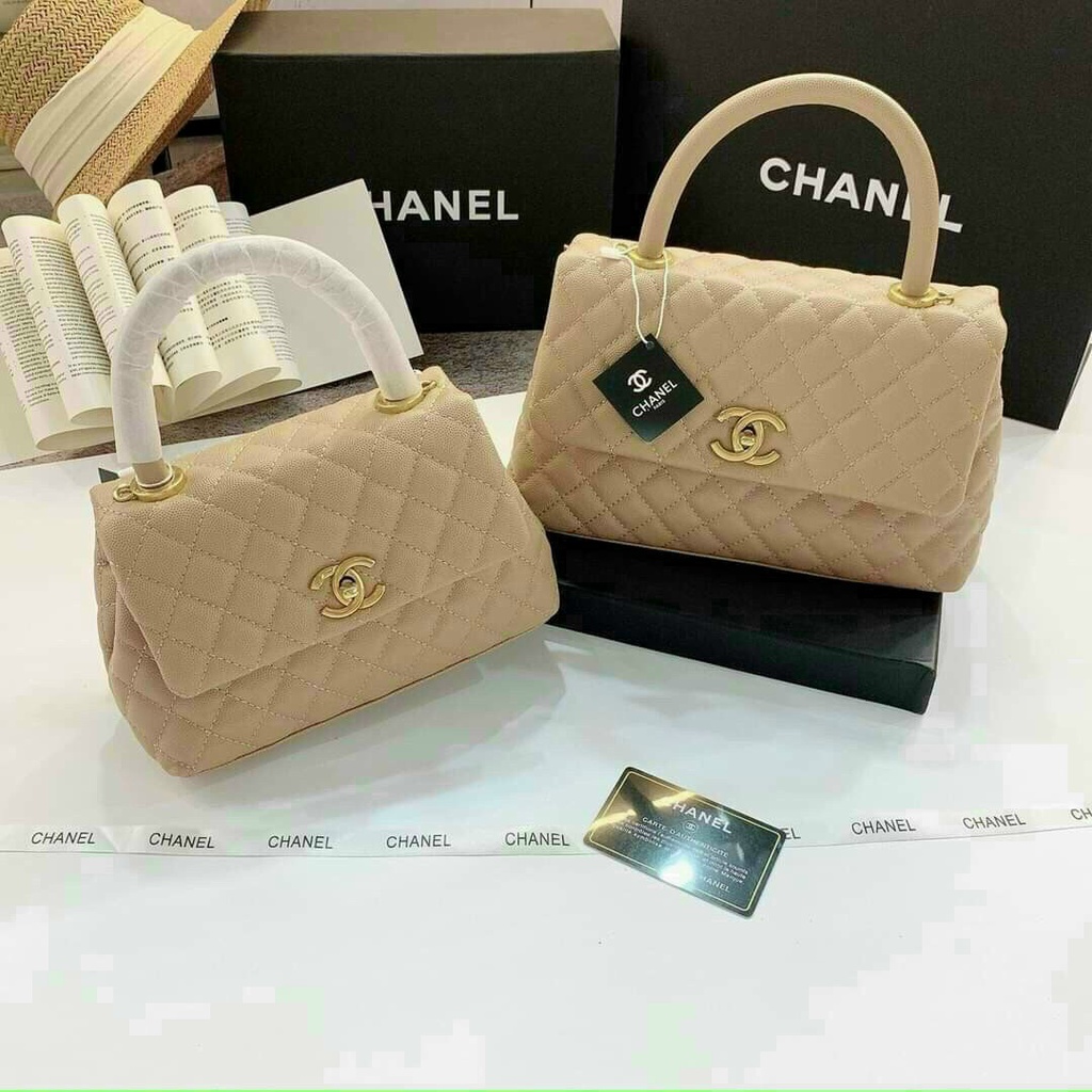 Túi xách Chan Coco size 25 hàng xuất da hạt Fullbox/Túi đeo chéo Chan size 25 da Caviar tag vàng Full box