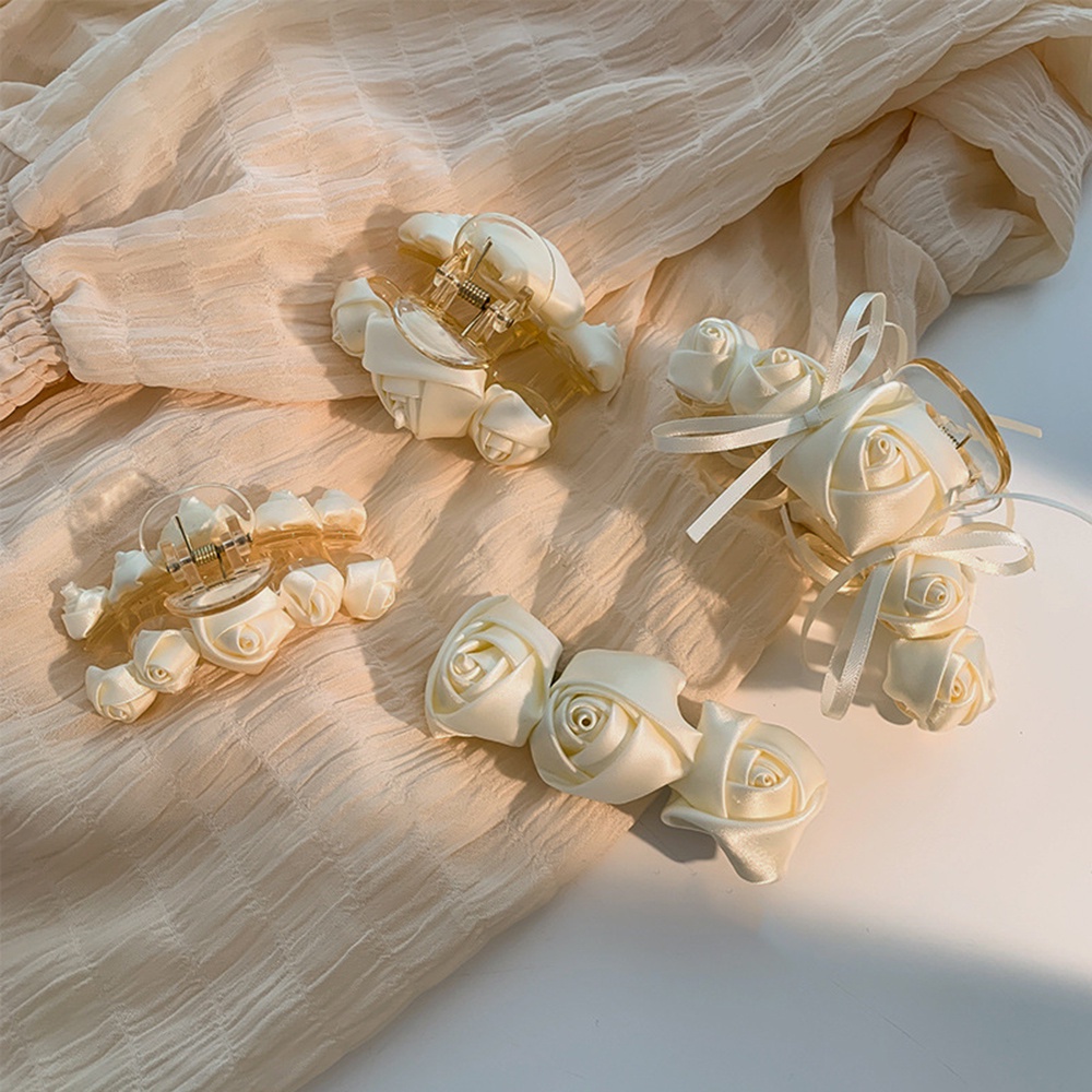 Dây Cột Tóc Cao Su / Kẹp Tóc Hình Hoa Hồng Trắng Đơn Giản Ngọt Ngào Cổ Điển Phong Cách Hàn Quốc Cho Nữ
