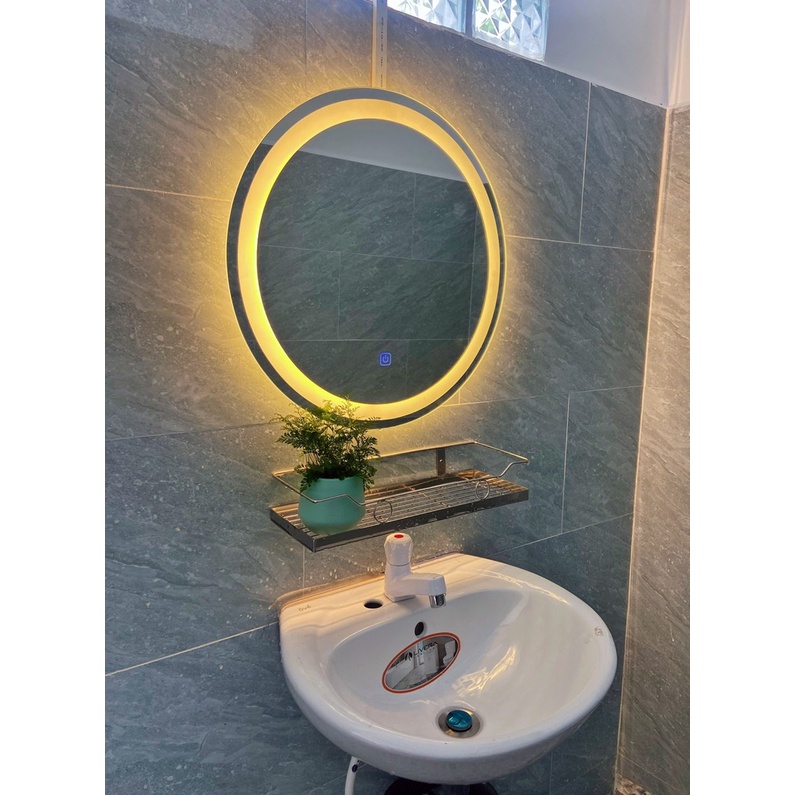 Gương tròn có đế cảm ứng trên mặt gương đèn led đổi 3 màu mẫu cách viền treo tường kích thước D40cm Mirror