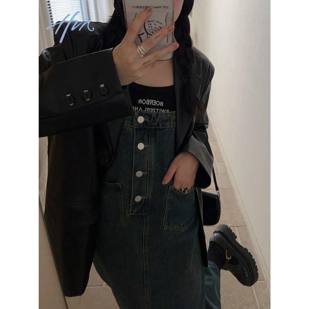Váy Yếm Denim Dáng Dài Form Rộng Điều Chỉnh Được Phong Cách Retro Xuân Hè Cho Nữ
