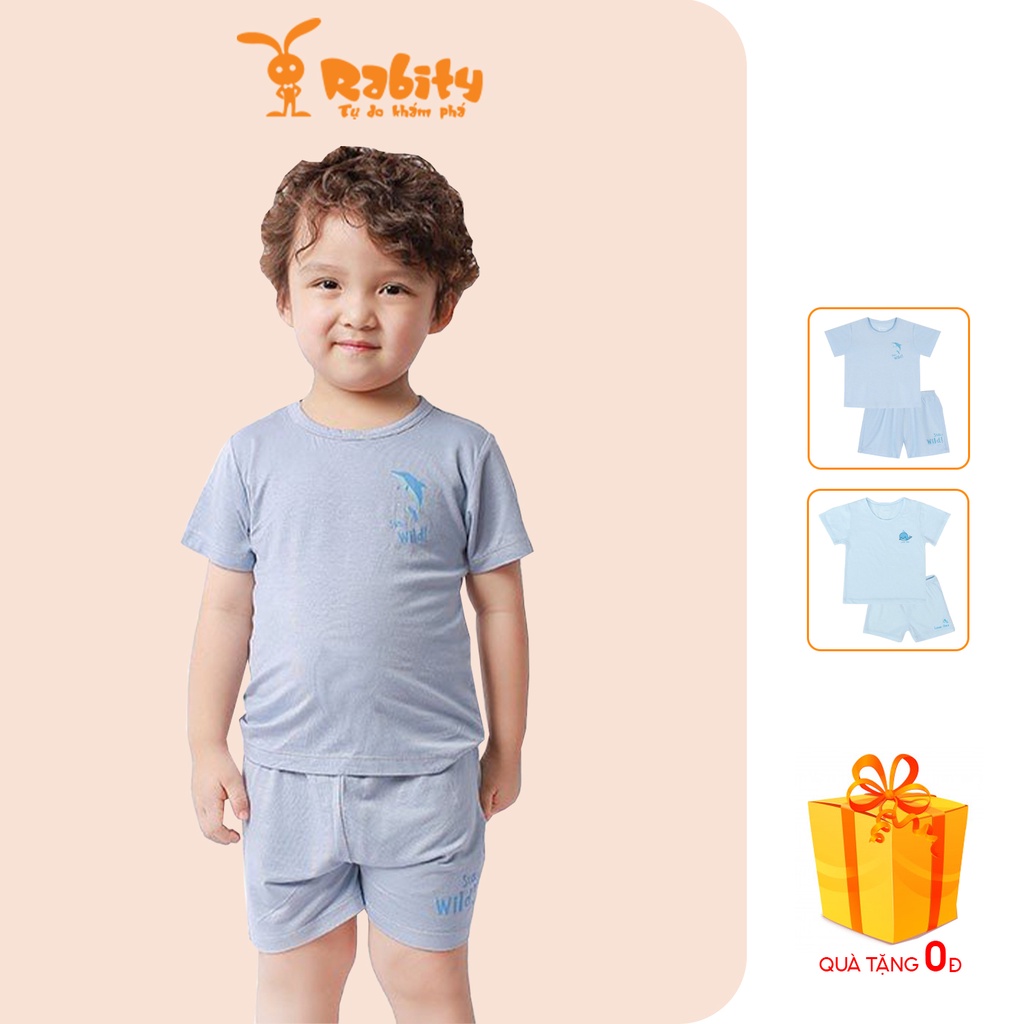 Bộ quần áo bé trai ngắn tay RABITY mặc nhà cotton họa tiết trước ngực 0043.0032