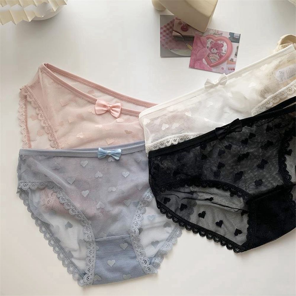 Quần lót cotton lưng vừa phối ren in hình trái tim phong cách Hàn Quốc dành cho nữ