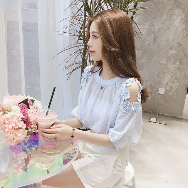 Áo Sơ Mi Chiffon Trắng Dáng Rộng Tay Ngắn Hở Vai Thời Trang Xuân Hè Mới Cho Nữ Size S-3xl