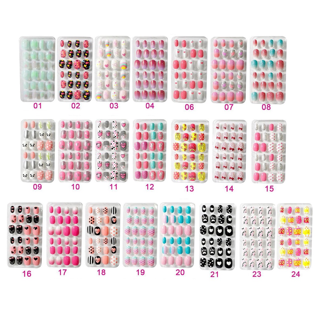 Set 24 Móng Tay Giả Họa Tiết Hoạt Hình Tự Dính Cho Trẻ Em
