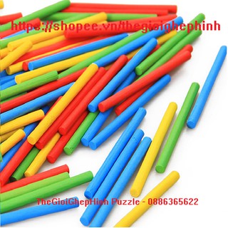 Bộ 100 que tính gỗ sắc màu cho bé vui học toán