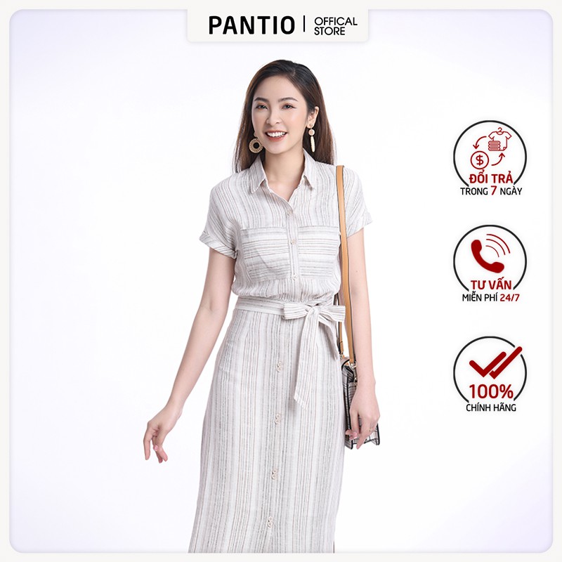 Chân váy dài kẻ sọc xẻ tà, hàng cúc đính phía trước BJD32275 - PANTIO