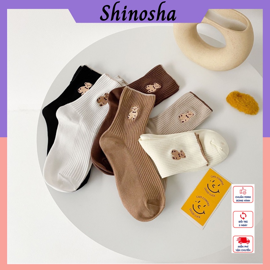 Tất gấu nữ cổ cao vải cotton phong cách Hàn Quốc