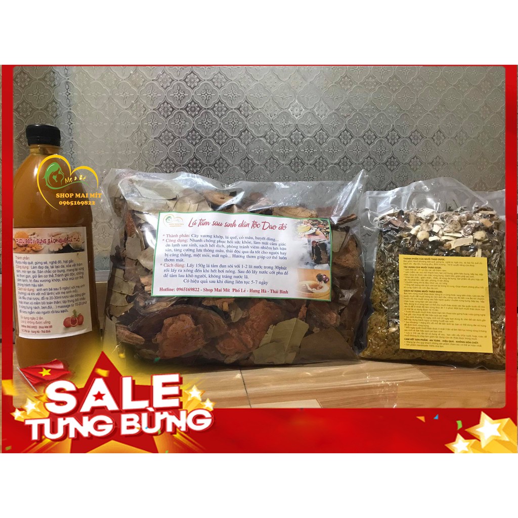 Combo 1kg muối thảo dược + 1 lít cốt body gấc nghệ hạ thổ + 1kg lá tắm sau sinh HANDMADE