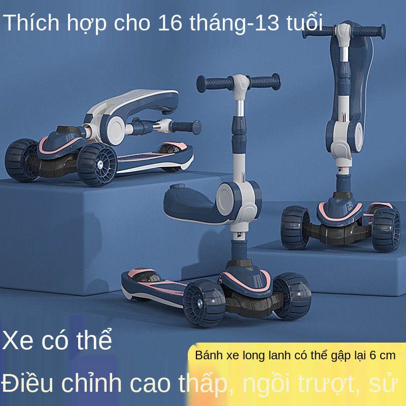 Thiếu nhi xe scooter có thể ngồi và đi bằng một chân, 7-3-6 tuổi, 8 bé trai gái, tay ga ba trong một, cho