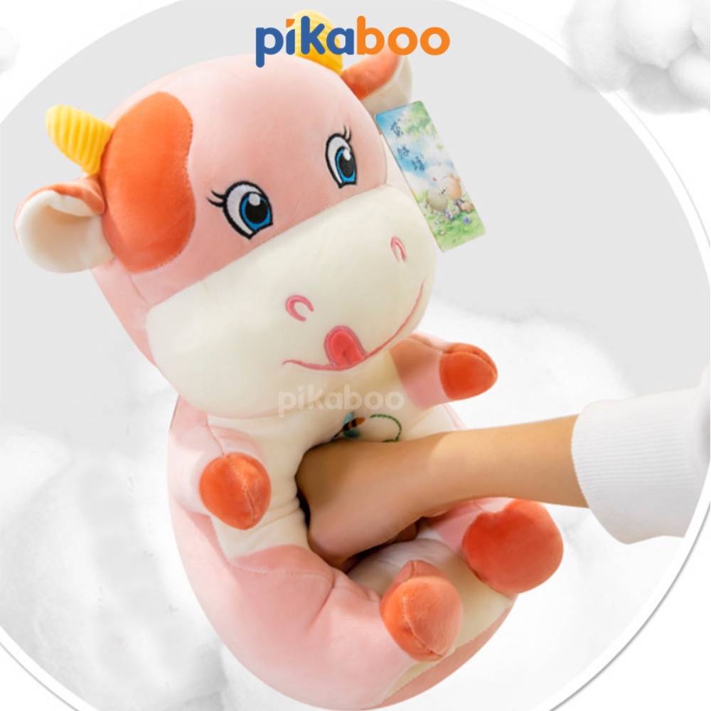 Gấu bông Bò áo hoa cao cấp Pikaboo, vải cotton lông nhung mềm mịn co dãn, bông 3D tinh khiết an toàn